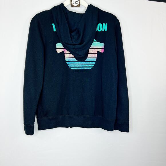 True Religion Black Zip Front Hoodie Size Large